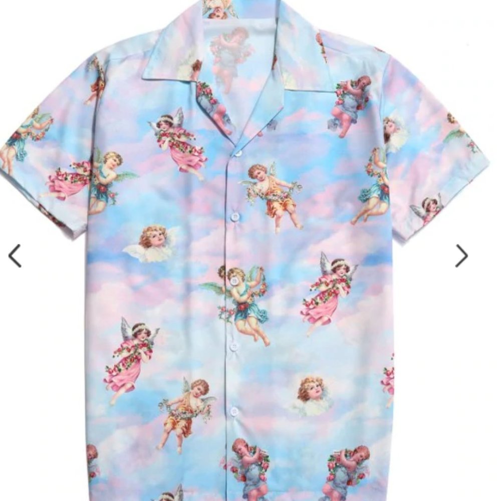 Paradise Floral Angel Print Beach Shirt - Multi Xl